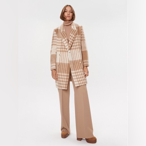 Guess Beige Cream Wool Plaid Double-Breasted Coat Sz XS - Picture 9 of 11